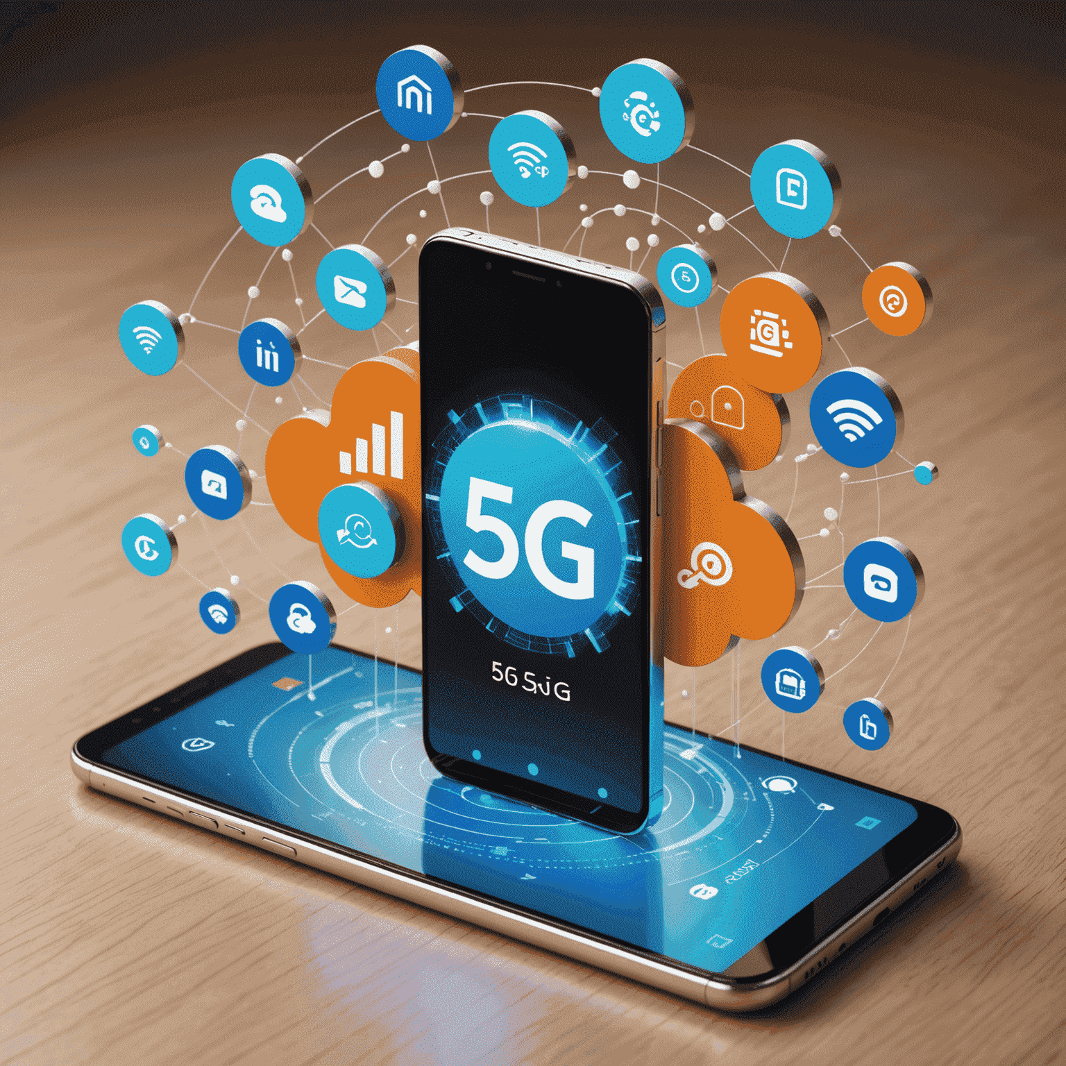 صورة توضيحية لخطط البيانات تظهر هاتفًا ذكيًا محاطًا برموز 5G وسحابة من البيانات