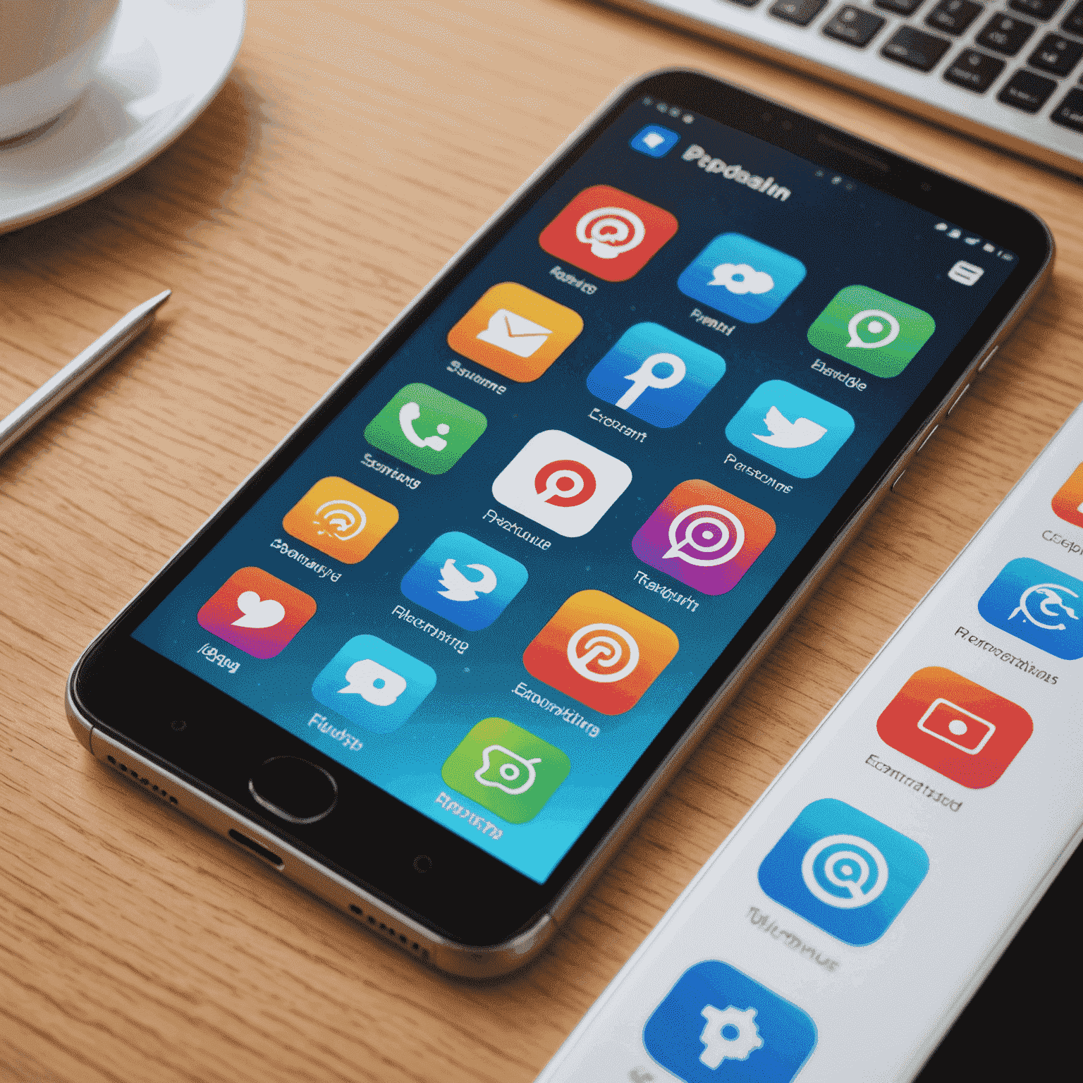صورة تعرض مجموعة من الأيقونات لتطبيقات مبتكرة على شاشة هاتف ذكي، تمثل تطبيقات الاتصال والإنتاجية الحديثة